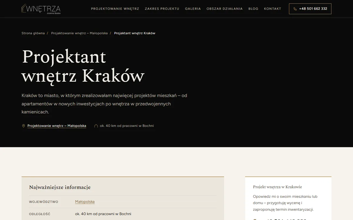 Podstrona Projektant wnętrz Kraków