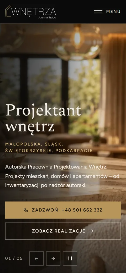 Strona projektowanie-wnetrz.net.pl na telefonie