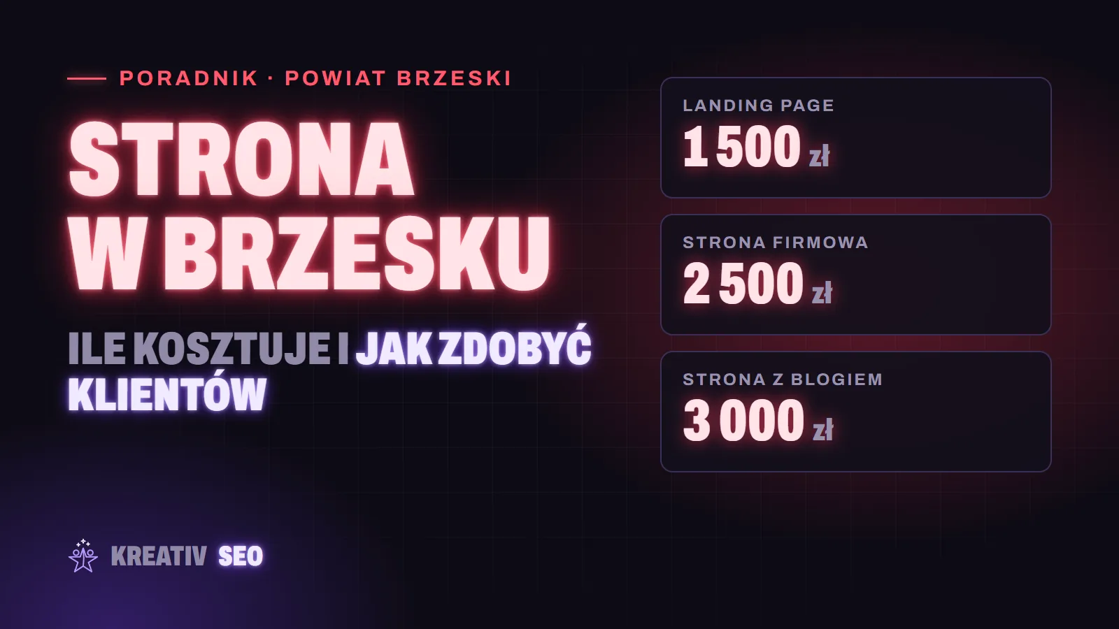 Strona internetowa w Brzesku – ile kosztuje i jak zdobyć klientów: landing page 1 500 zł, strona firmowa 2 500 zł, strona z blogiem 3 000 zł